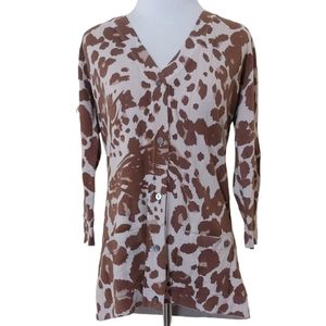 Kris Jenner Kollection Cotton Blend Leopard Print Cardigan 3/4 Sleeve Sweater